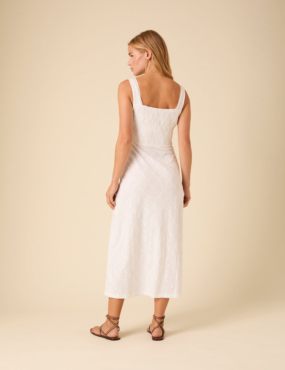 White Floral Embroidered Melissa Midi Dress