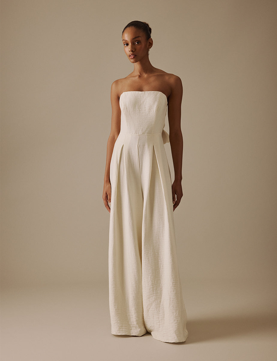 Ivory Wide Leg Bandeau Rory Bridal Jumpsuit - Main Image