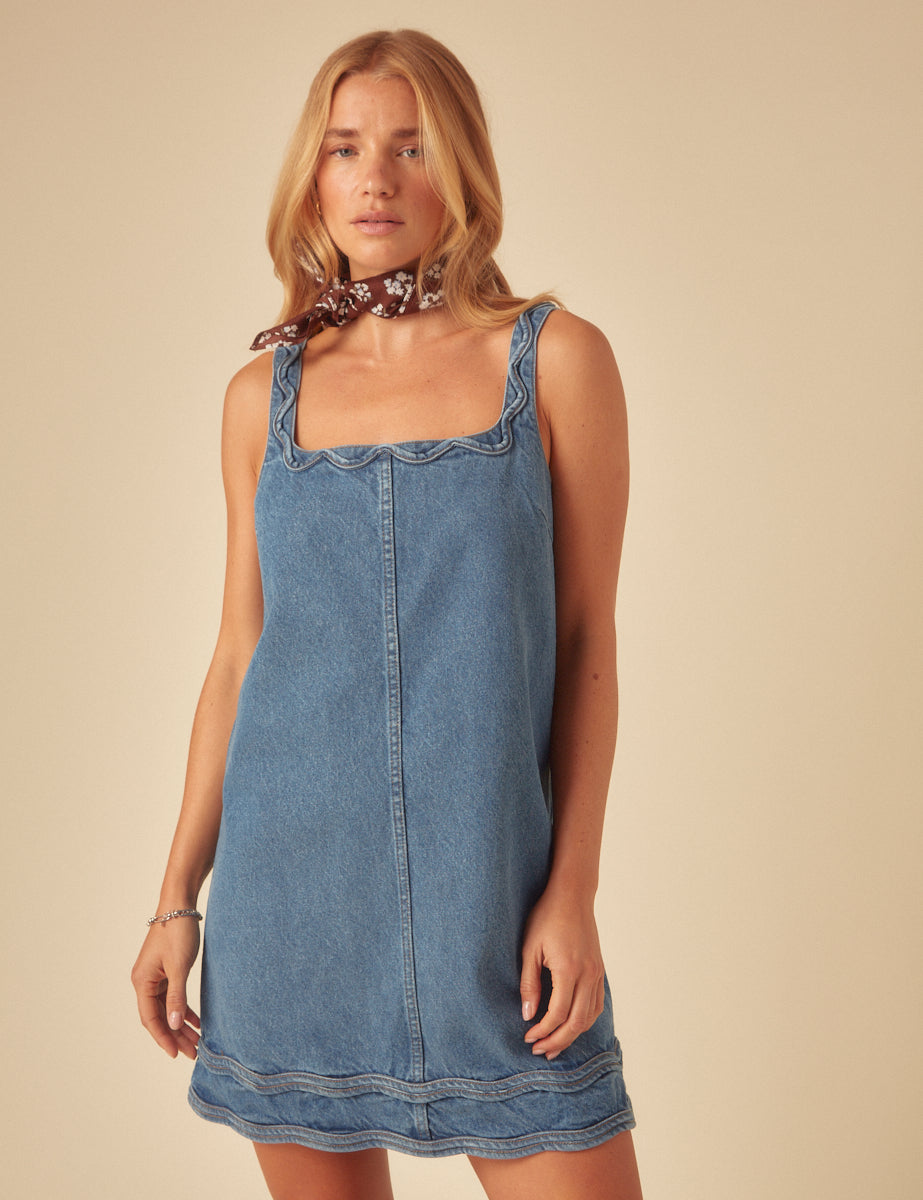 Blue Denim A-line Violet Mini Dress Blue Denim A-line Violet Mini Dress