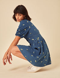 Denim Floral Embroidered Mini Dress