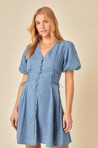 Blue Denim Puff Sleeve Magnolia Mini Dress