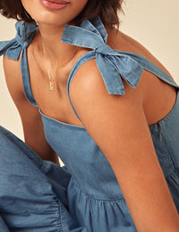 Blue Denim Tiered Midi Smock Dress