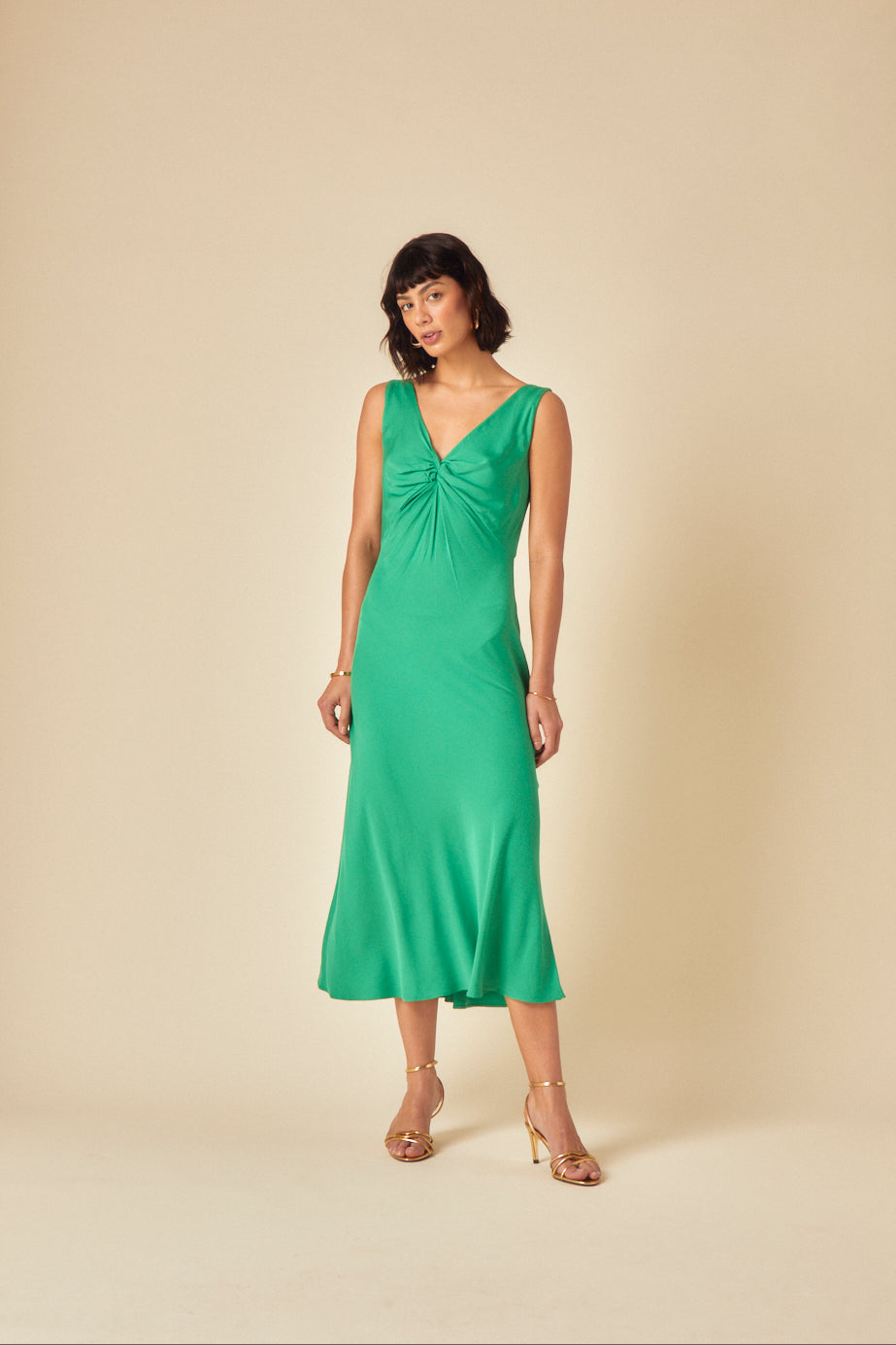 Green Twist Front Athena Midi Dress Green Twist Front Athena Midi Dress