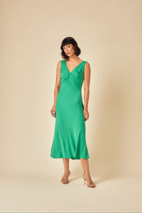 Green Twist Front Athena Midi Dress