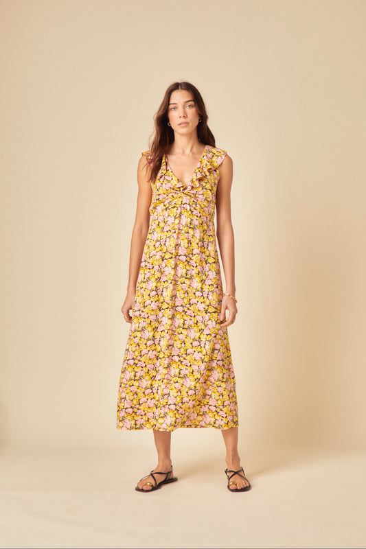 Image of Yellow Floral Beck Midi Dress