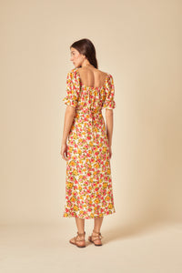 Cream Floral Print Rye Midi Dress