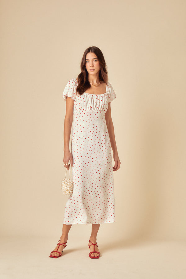 White Polka Dot Raven Midi Dress