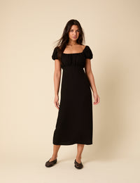Black Puff Sleeve Raven Midi Dress