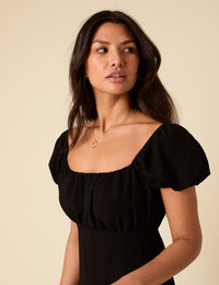 Black Puff Sleeve Raven Midi Dress