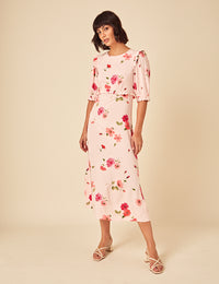 Pink Floral Felicia Midi Dress