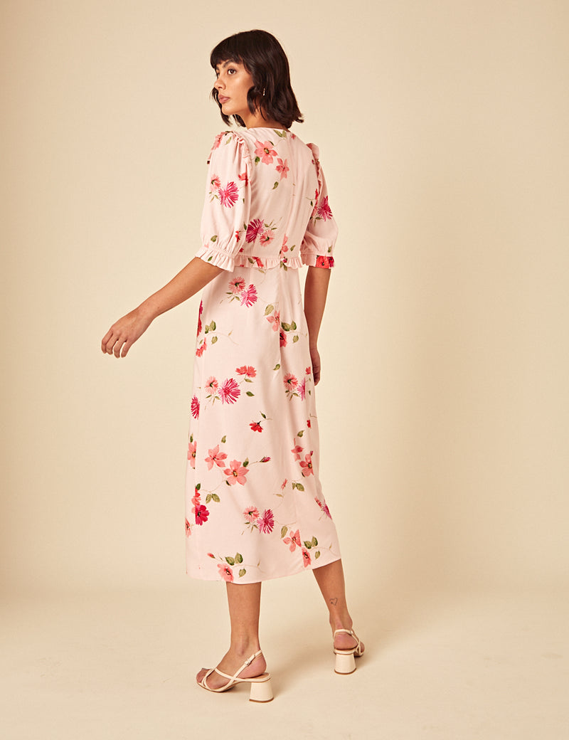 Pink Floral Felicia Midi Dress