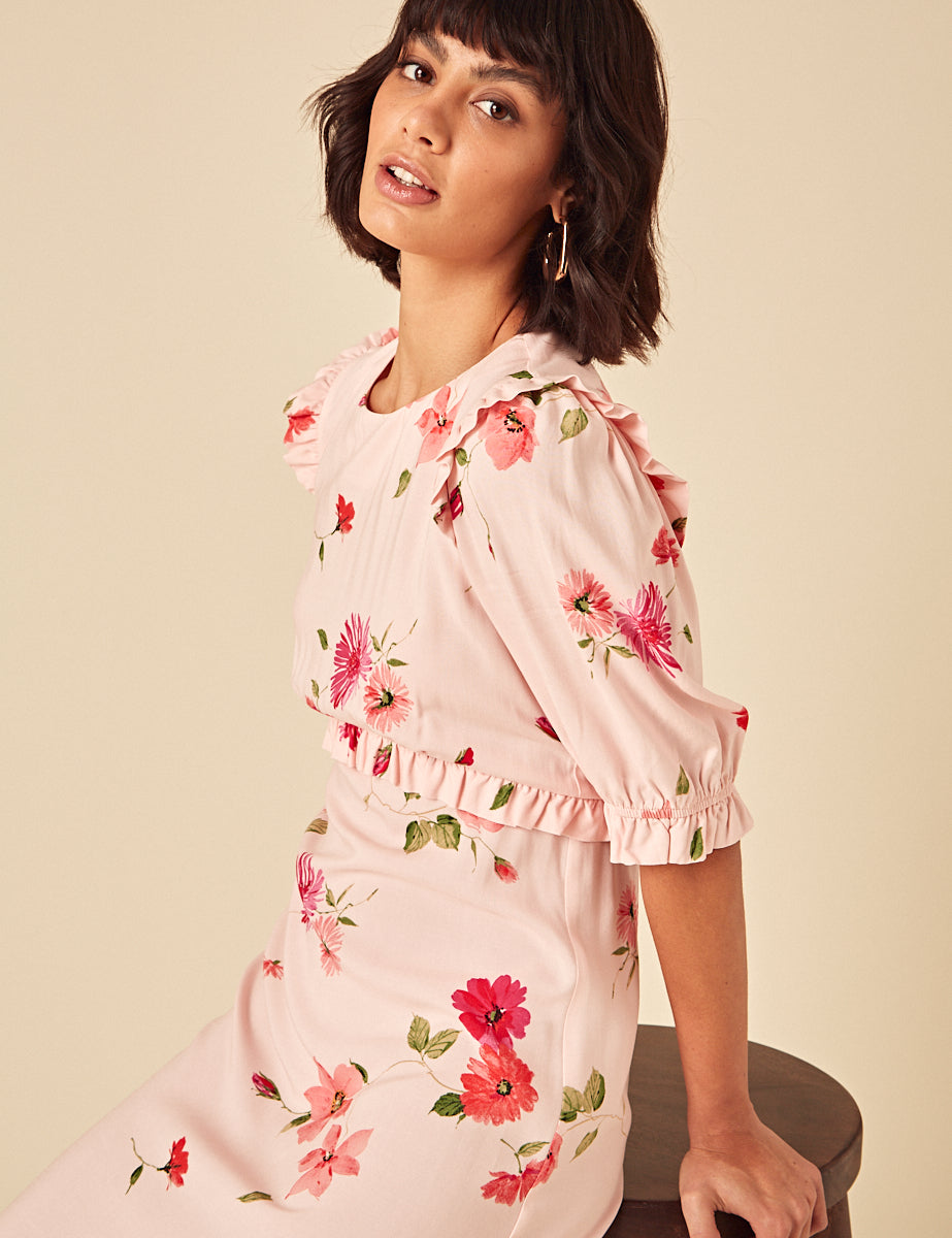 Pink Floral Felicia Midi Dress