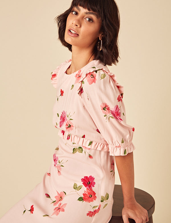 Pink Floral Felicia Midi Dress