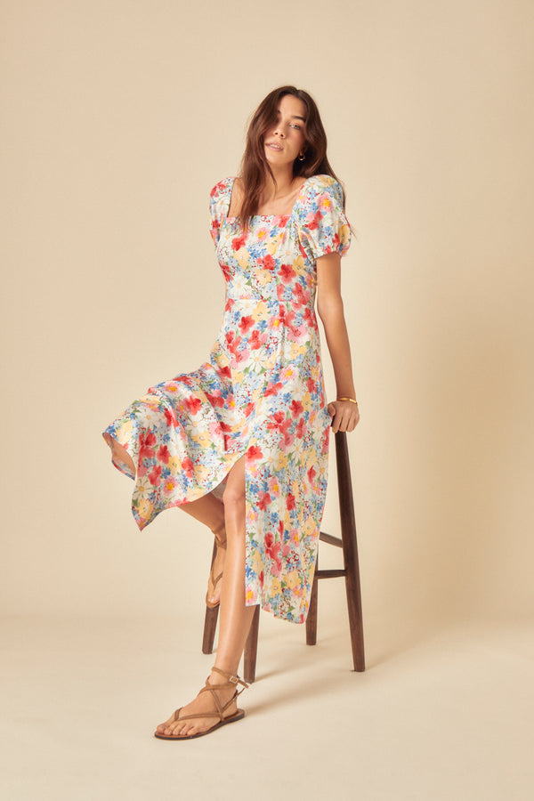 Blue Floral Leith Midi Dress