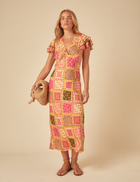 Yellow Patchwork Print Layla Midi Dress