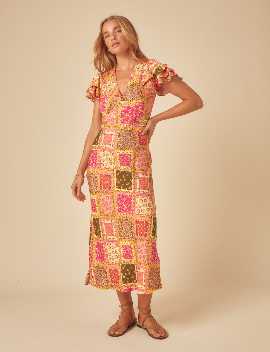 Yellow Patchwork Print Layla Midi Dress Yellow Patchwork Print Layla Midi Dress