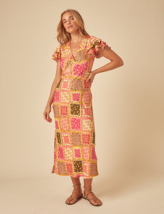 Yellow Patchwork Print Layla Midi Dress Yellow Patchwork Print Layla Midi Dress