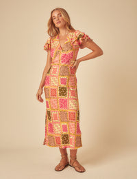 Yellow Patchwork Print Layla Midi Dress