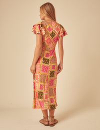 Yellow Patchwork Print Layla Midi Dress