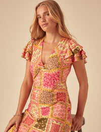 Yellow Patchwork Print Layla Midi Dress