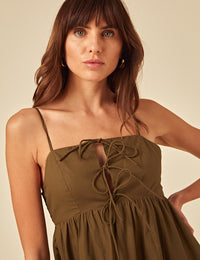 Green Tie Front Aspen Midi Smock Dress