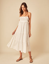 White Embroidered Tiered Florian Midi Dress