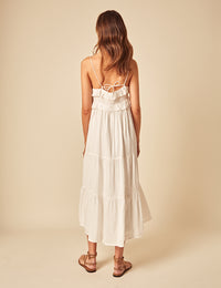 White Embroidered Tiered Florian Midi Dress