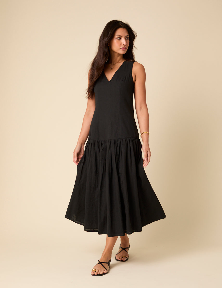 Black Drop Waist Calla Midi Dress Black Drop Waist Calla Midi Dress