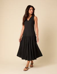 Black Drop Waist Calla Midi Dress