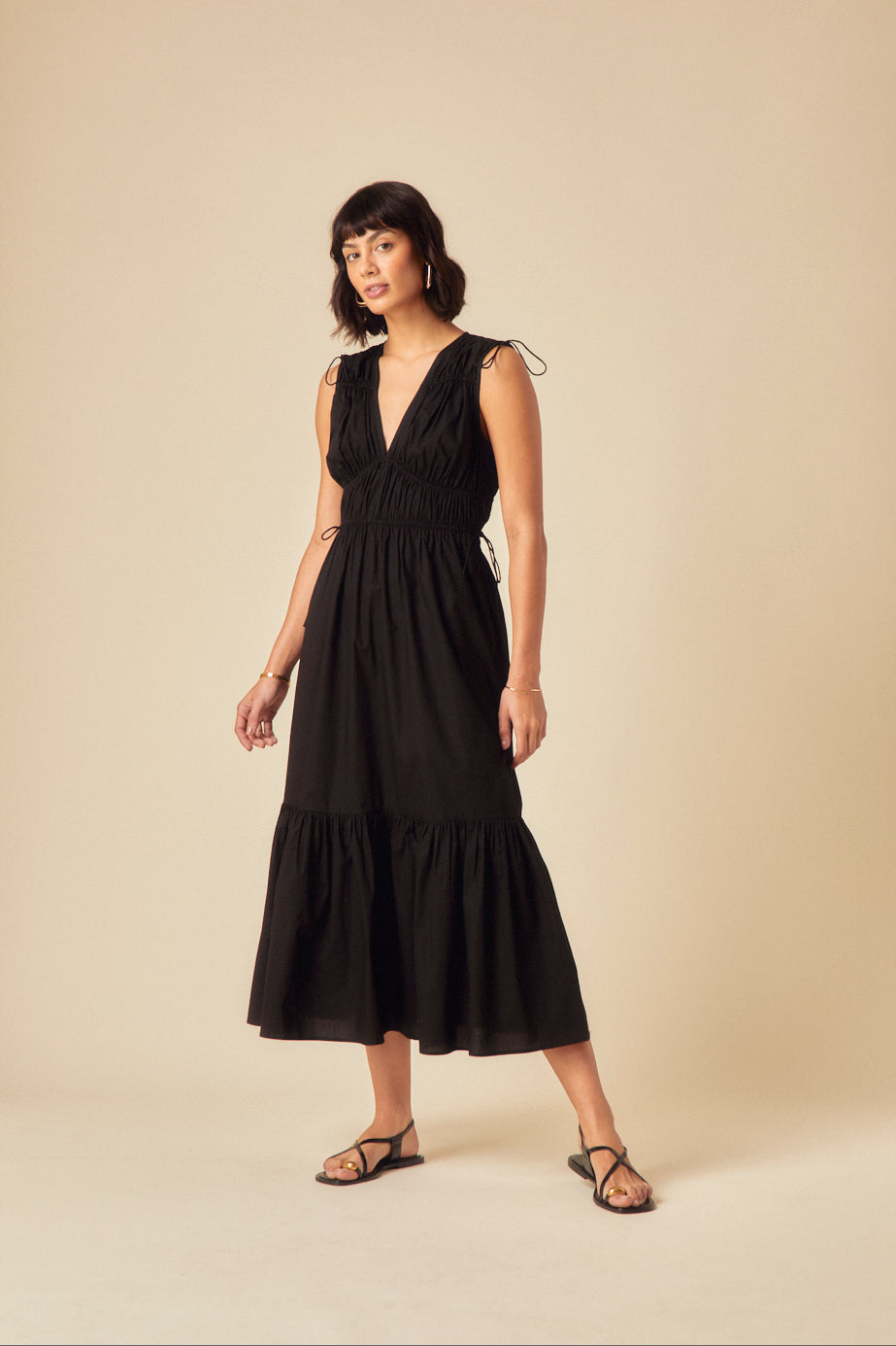 Black Ruched Tiered Ianthe Midi Dress Black Ruched Tiered Ianthe Midi Dress