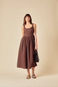 Brown Drop Waist Marina Midi Dress