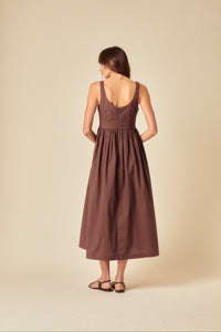 Brown Drop Waist Marina Midi Dress