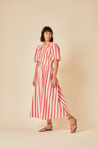 Red Striped Short Sleeve Starlight Midi Dress