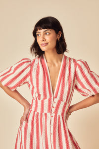 Red Striped Short Sleeve Starlight Midi Dress