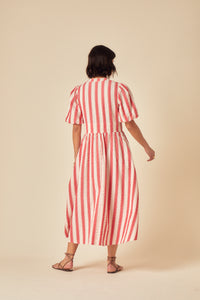 Red Striped Short Sleeve Starlight Midi Dress