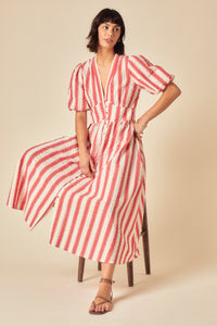 Red Striped Short Sleeve Starlight Midi Dress