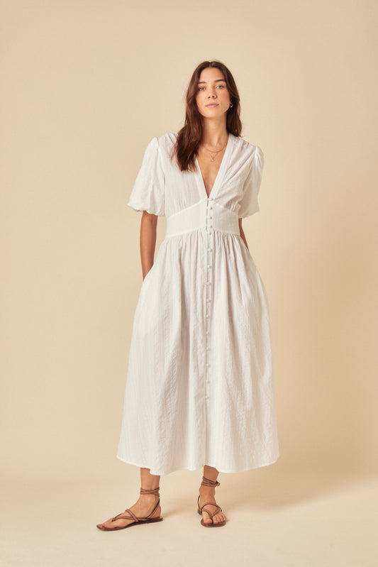 White Short Sleeve Starlight Midi Dress White Short Sleeve Starlight Midi Dress