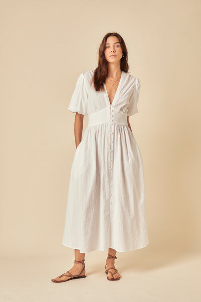 White Short Sleeve Starlight Midi Dress