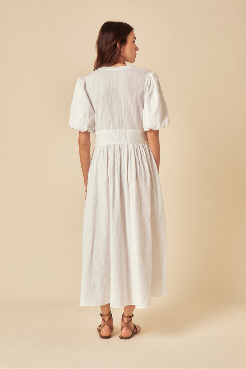 White Short Sleeve Starlight Midi Dress