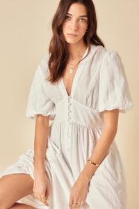 White Short Sleeve Starlight Midi Dress