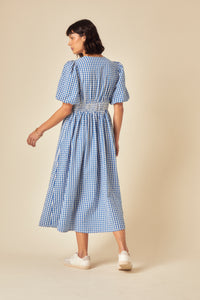 Blue Gingham Tie Front Scarla Midi Dress