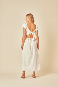 White Shirred Puff Sleeve Sasha Midi Dress
