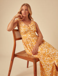Yellow Printed Sleeveless Flossie Midi Dress