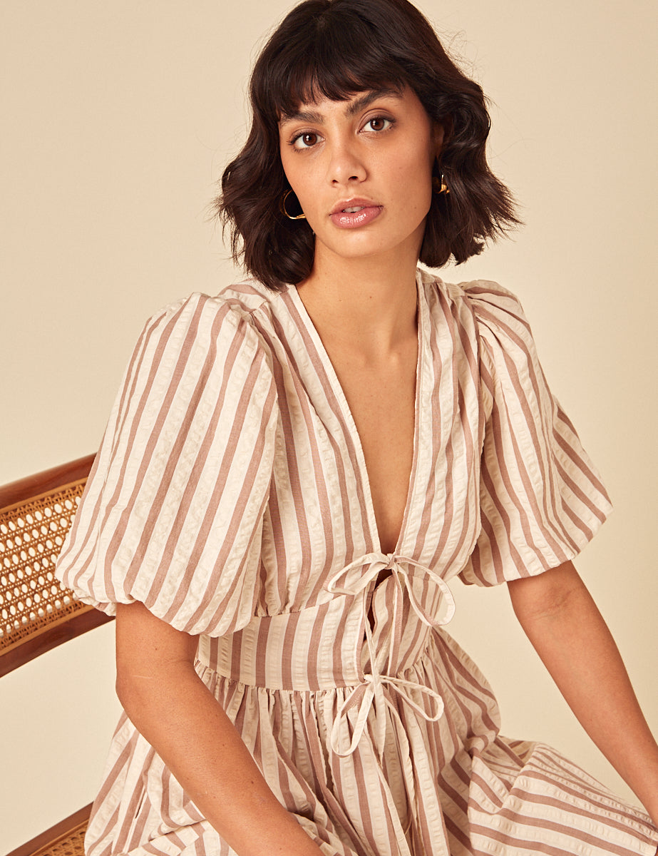 Stone Striped Tie Front Scarla Mini Dress