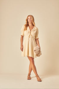 Butter Yellow Linen-blend Tie Front Louise Mini Dress