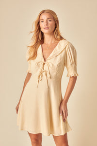 Butter Yellow Linen-blend Tie Front Louise Mini Dress