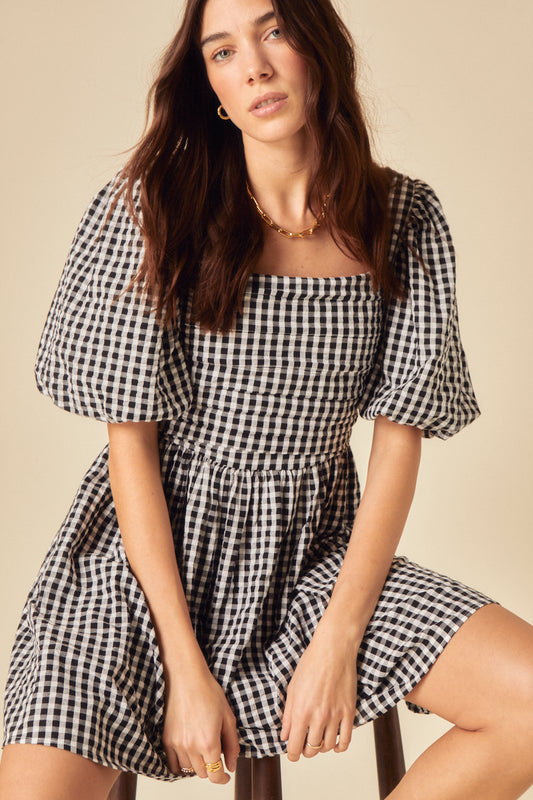 Image of Black Gingham Nova Mini Dress