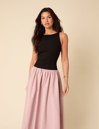 Black And Pink Drop Waist Carmel Midi Dress