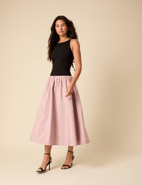 Black And Pink Drop Waist Carmel Midi Dress