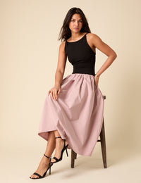 Black And Pink Drop Waist Carmel Midi Dress